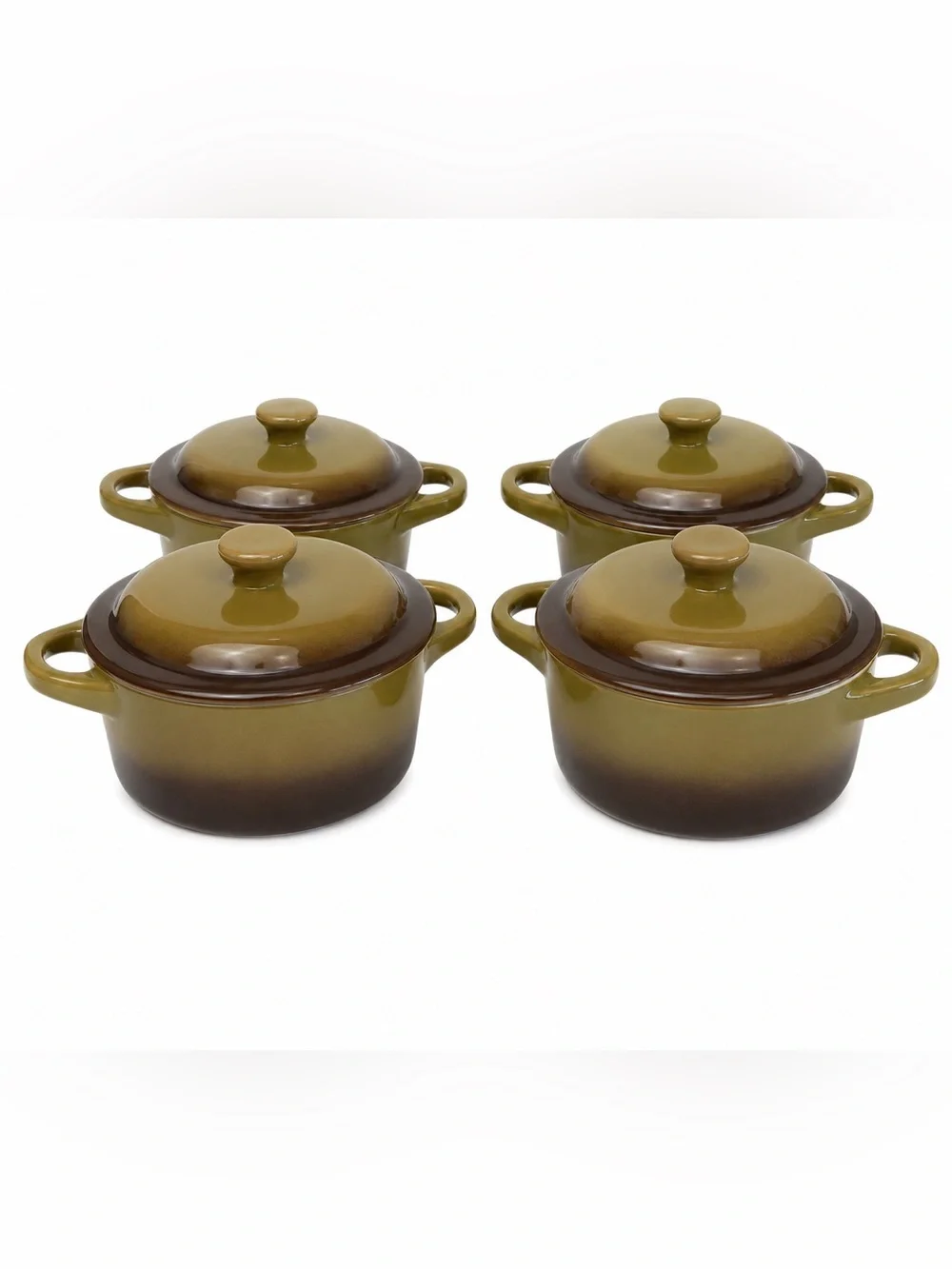World Market Olive Green and Brown Mini Stoneware Casserole Set (4)